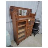 Antique Carved Sideboard With Desk & Mirror