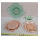 Pink Depression & Green Vaseline Glass Pieces