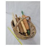 Vintage Basket And Four Rolling Pins