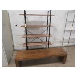Lot - Wooden Bookshelf & Bench