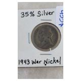 1943 WAR NICKEL 35% SILVER