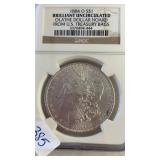 1884-O BRILLANT UNCRIC MORGAN SILVER DOLLA