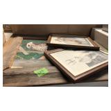 OIL ON BOARD & 2 PENCIL SKETCHES