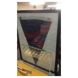 CLEAR ACRYLIC STAND AND FRAMED FLAG BANNER