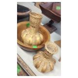 HAND TURNED WOOD BOWL & 2 WOVEN BASKETS
