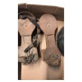 VINTAGE GALVANIZED CAN & ROLLER SKATES