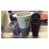 ART GLAS VASE, STONEWARE JAR & GLASS