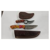 2 DAMASCUS STYLE KNIVES W/ SHEATHS