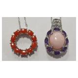 RED CORAL 925  & AMETHYST COLOR ROSE QUARTZ 925