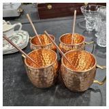 4 - MOSCOW MULE COPPER MUGS W/ STRAWS
