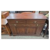 VTG SIDEBOARD W/ BRASS ACCENTS & FLATWARE