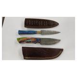 2 DAMASCUS STYLE KNIVES W/ SHEATHS