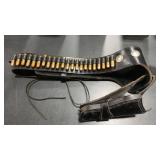 LEATHER AMMO BELT WITH HOLSTER-  22 ROUNDS 44 REM