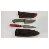 2 DAMASCUS STYLE KNIVES W/ SHEATHS