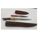 2 DAMASCUS STYLE KNIVES W/ SHEATHS