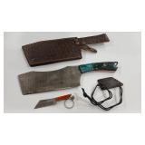 2 DAMASCUS STYLE KNIVES W/ SHEATHS