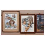 NEEDLE POINT AND CREWL TIGER ART & WALL MIRROR