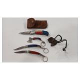 4 DAMASCUS STYLE POCKET KNIVES