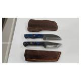 2 DAMASCUS STYLE KNIVES W/ SHEATHS
