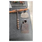 ANTIQUE DRILL AND IRON HOE