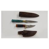 2 DAMASCUS STYLE KNIVES W/ SHEATHS