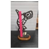 NORTHWEST COAST HAIDA METAL SCULPTURE ON WOOD BASE