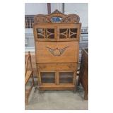 OAK BEVELED GLASS ACCENT PETITE DROP FRONT DESK