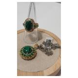 MALACHITE & PERIDOT COLOR 925 RING SZ 7 & NECKLACE