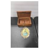 ANTIQUE PHILLIPS ADV. ASH TRAY AND WOOD BOX