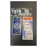 PHONE CABLE SIGN -1960 MT LICENSE PLATE &TYDOL GAS