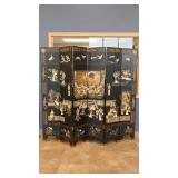 TIANJIN CHINA 6 PANEL LACQUER  SCREEN W/ BRASS
