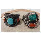 2 NATIVE AMERICAN VTG. TURQUOISE CORAL STERLING/