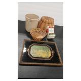 VINTAGE GROUP INC. CROCK, BASKETS, MATCH TIN AND