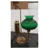 VINTAGE GREEN GLASS SHADE KEROSENE LAMP-
