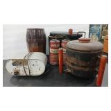 ANTIQUE POPCORN POPPER, TELEPHONE DRY CELLS,