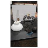 VINTAGE KEROSENE HANGING LAMP W/ MILK GLASS SHADE