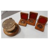 SACAGAWEA BRONZE TOKEN ASSORTMENT & BRASS BOX