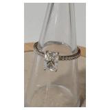 MOISSANITE 1 CT EMERALD BEZEL SET STERLING RING W/