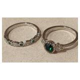 925 GREEN COLOR & CLEAR CZ PAVE BAND RING SET