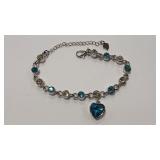 .925 BLUE COLOR & CZ  ADJ CHARM BRACELET
