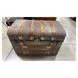 ANTIQUE METAL & WOOD TRAVEL TRUNK W/ TRAYS