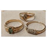 2 - 10K RINGS W/GEMSTONES &14K RING W/ GEMSTONES