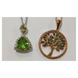 .925 PERIDOT COLOR W/ CZ & GOLD TONE TREE OF LIFE