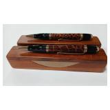 PINTO RANCH LEATHER INK PENS W/ WOOD BOXES
