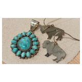 STERLING TURQUOISE PENDANT & MT BUFFALO EARRINGS