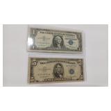 1957 $1 & 1953 $5 SILVER CERTIFICATES