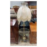 BRASS FLOOR LAMP W/ GLASS TABLE