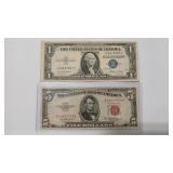 1935E $1 SILVER CERTIFICATE & 1953A $5 RED SEAL