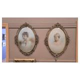 PAIR OF CONVEX GLASS ANTIQUE FRAMES & PASTEL