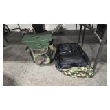 2 FOLDING SEATS AND STATIONARY CAMP SEAT